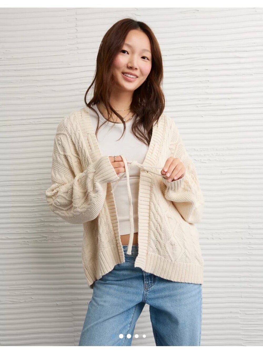 American Eagle AE Lounge Cream Cable Knit Oversized Cardigan Sweater XL Coastal